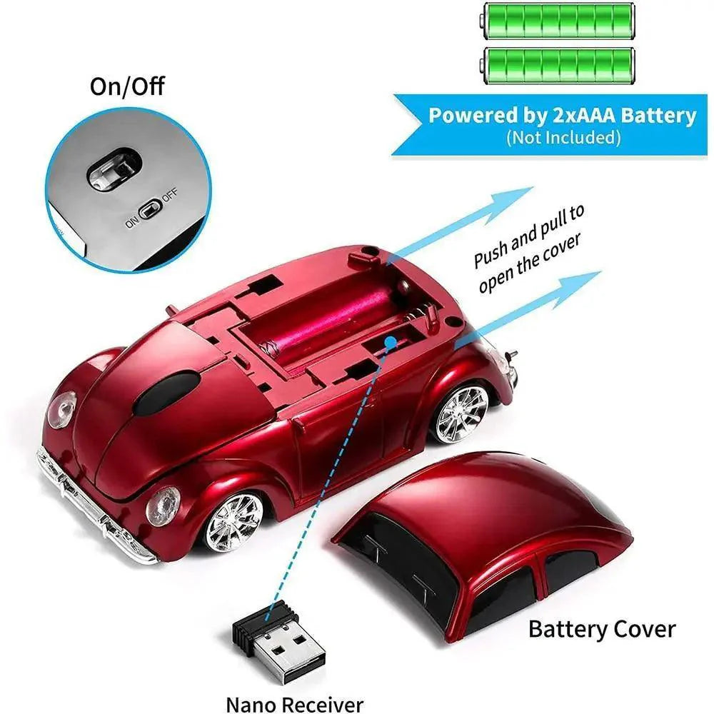Souris sans fil 2,4 GHz élégante en forme de voiture, souris USB pour ordinateur 1200 DPI, souris de bureau au design unique de voiture de sport 3D pour gamer