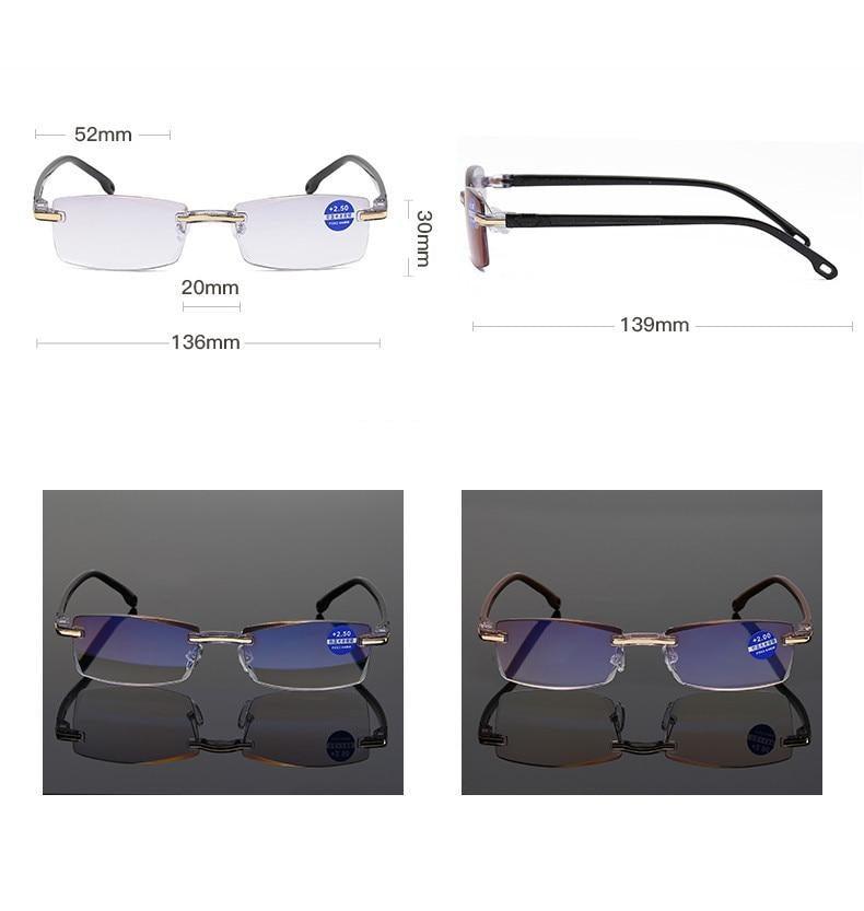 Lunettes de lecture sans monture bloquant la lumière bleue élégantes et modernes, carrées, pour femmes et hommes, verres filtrants la lumière bleue, légères, anti-éblouissement, pour ordinateur