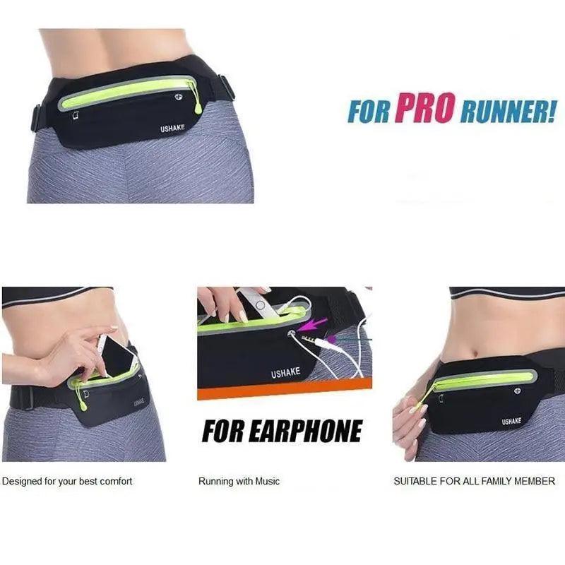 Sac banane élégant et discret, pochette de téléphone de sport pour hommes, sac de ceinture ultra-fin étanche, mini sac banane noir réfléchissant, ceinture de course, ceinture de jogging avec poche