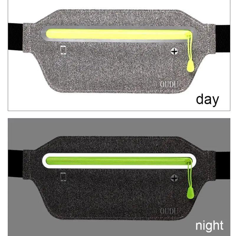 Sac banane élégant et discret, pochette de téléphone de sport pour hommes, sac de ceinture ultra-fin étanche, mini sac banane noir réfléchissant, ceinture de course, ceinture de jogging avec poche