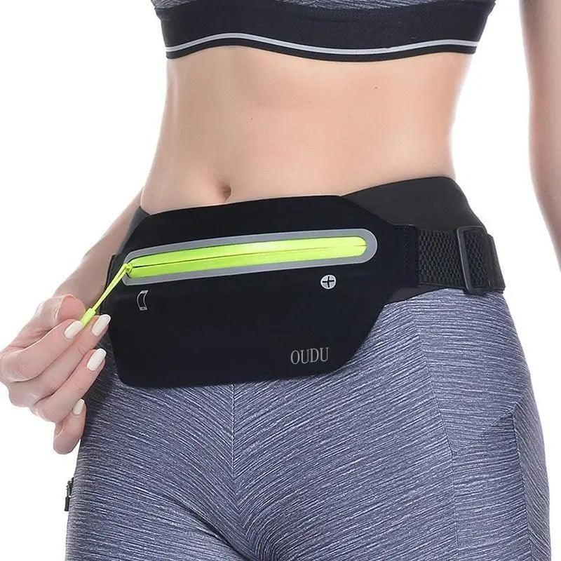 Sac banane élégant et discret, pochette de téléphone de sport pour hommes, sac de ceinture ultra-fin étanche, mini sac banane noir réfléchissant, ceinture de course, ceinture de jogging avec poche