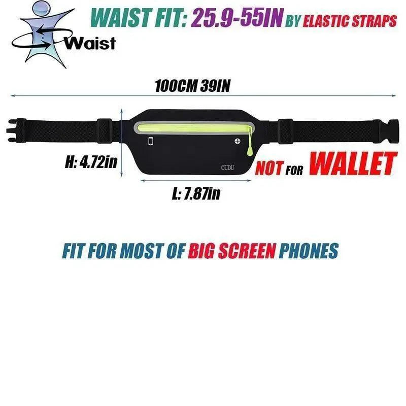 Sac banane élégant et discret, pochette de téléphone de sport pour hommes, sac de ceinture ultra-fin étanche, mini sac banane noir réfléchissant, ceinture de course, ceinture de jogging avec poche