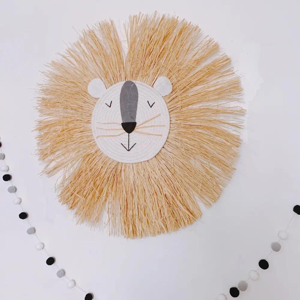 Décorations suspendues en forme de lion de dessin animé, élégantes et tissées à la main, en fil de coton, ornement mural en forme de tête d'animal pour chambre d'enfant