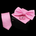 Ensemble Élégant de Cravate Nœud Papillon Mouchoir et Boutons de Manchette en Polyester Uni pour Hommes - Nœud Papillon de Mariage Fête Mode Masculine