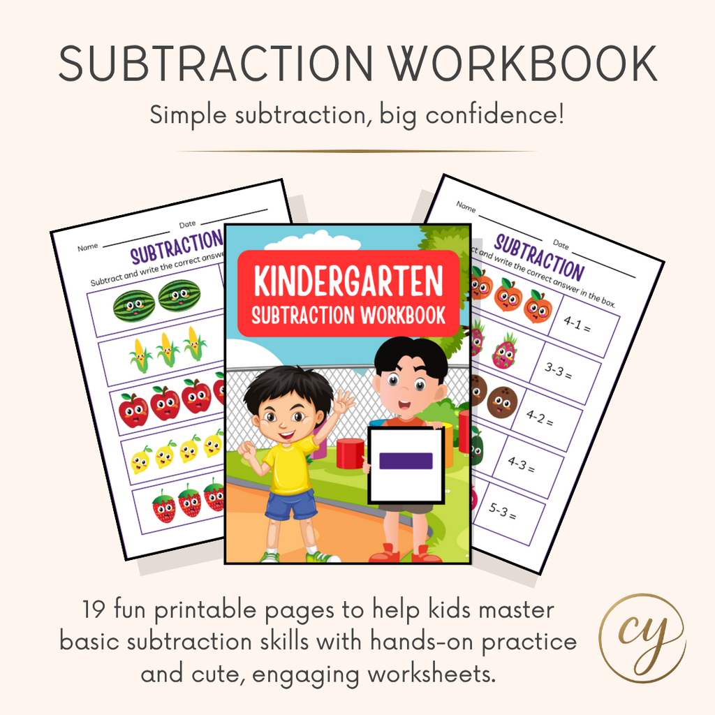Kindergarten Subtraction Workbook – 19 Printable Pages | Instant PDF Download