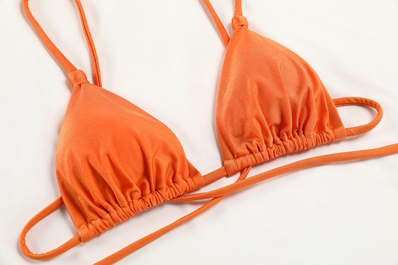 Maillot de bain bikini de luxe d'été pour femmes, ensemble bikini plissé, ensemble bikini deux pièces côtelé, devant et dos à nouer, bikini triangle, maillot de bain charmant pour femmes, bikinis à lacets pour la plage