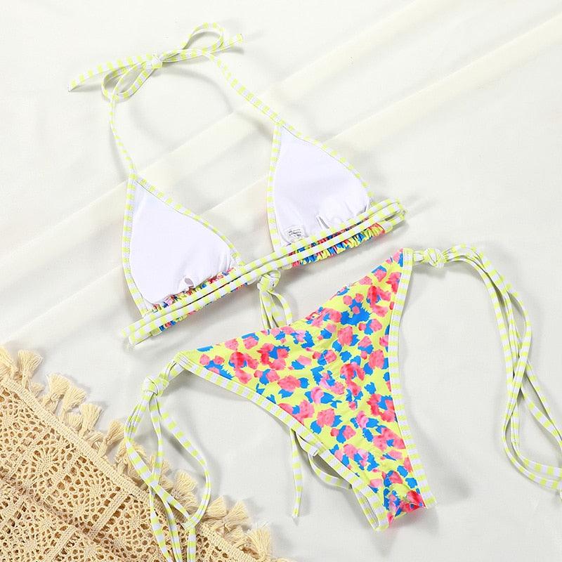 Maillot de bain bikini de luxe d'été pour femmes, ensemble bikini plissé, ensemble bikini deux pièces côtelé, devant et dos à nouer, bikini triangle, maillot de bain charmant pour femmes, bikinis à lacets pour la plage