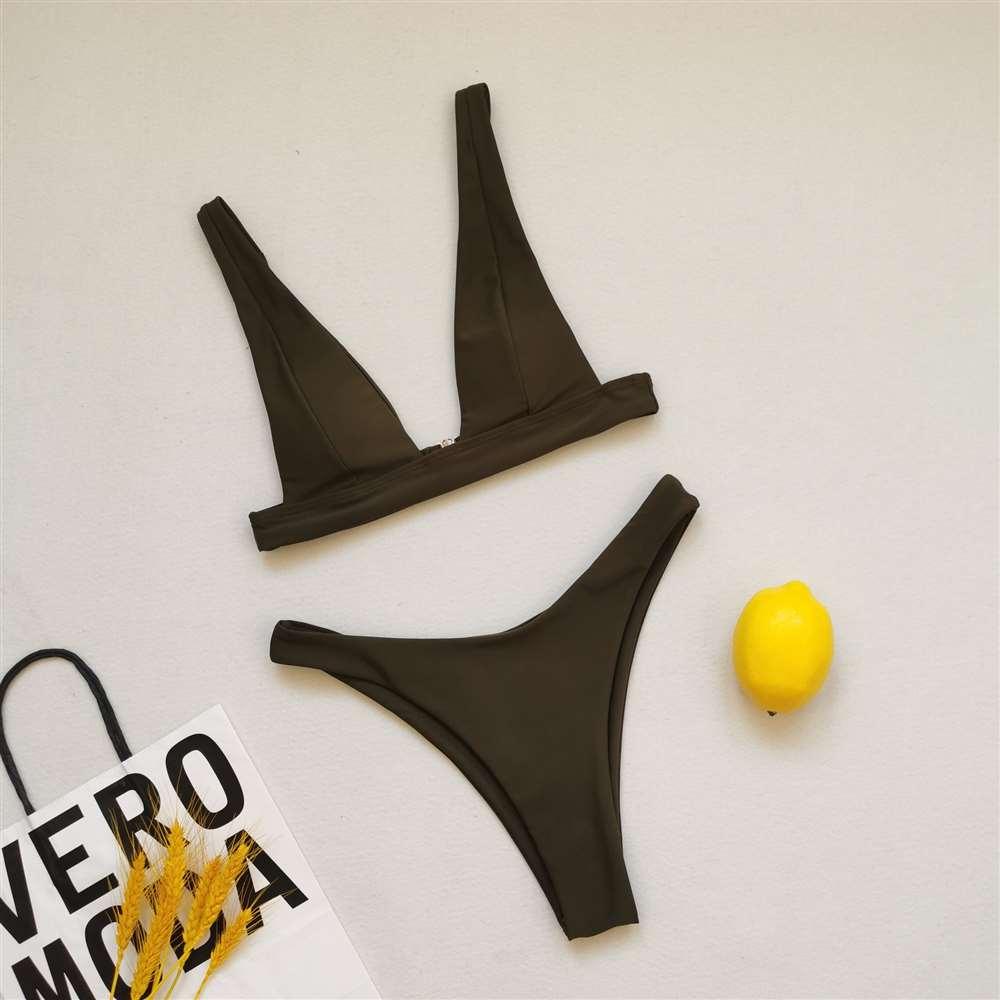 Maillot de bain deux pièces élégant pour femme, bikini triangle avec col licou et rembourrage push-up, imprimé léopard ou citron, à nouer, pour l'été