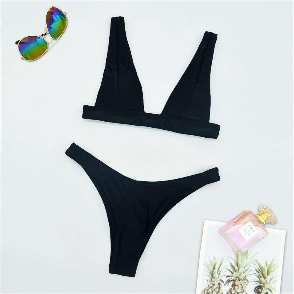Maillot de bain deux pièces élégant pour femme, bikini triangle avec col licou et rembourrage push-up, imprimé léopard ou citron, à nouer, pour l'été