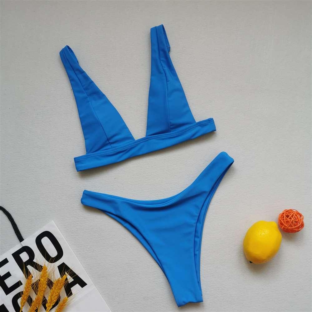 Maillot de bain deux pièces élégant pour femme, bikini triangle avec col licou et rembourrage push-up, imprimé léopard ou citron, à nouer, pour l'été