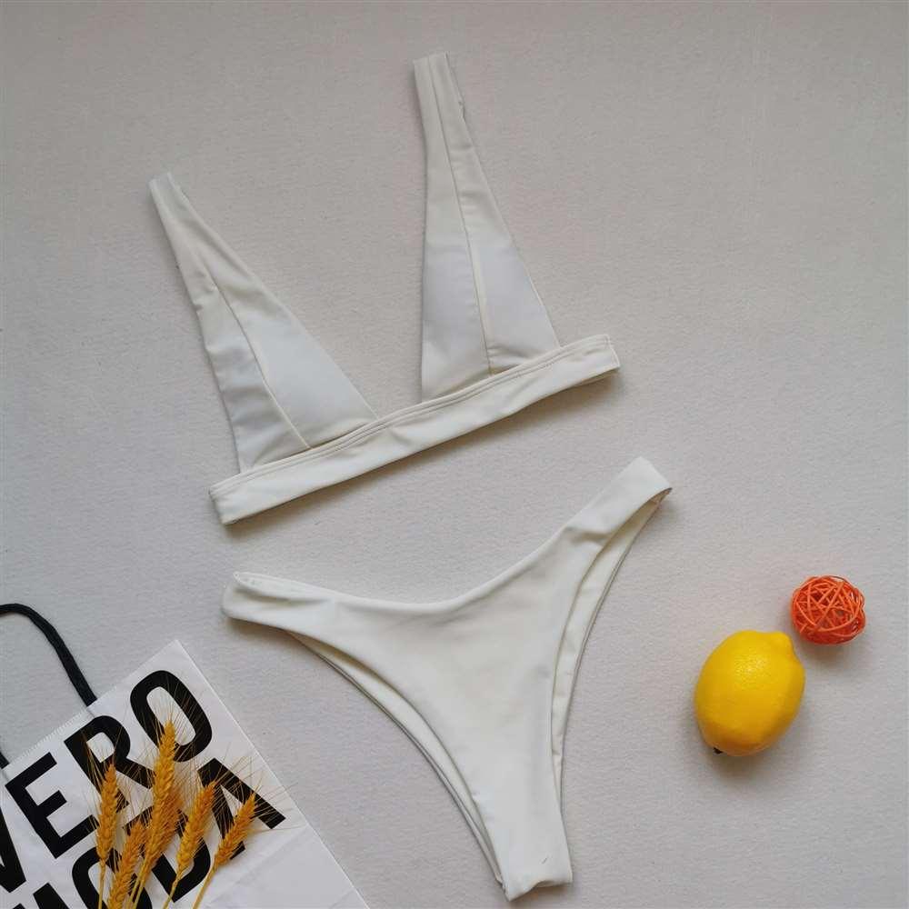 Maillot de bain deux pièces élégant pour femme, bikini triangle avec col licou et rembourrage push-up, imprimé léopard ou citron, à nouer, pour l'été