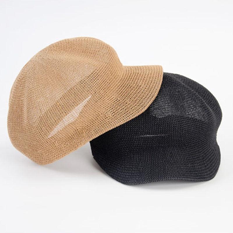 Casquette d'été en paille pour femme, béret réglable en maille respirante pour femme, chapeau d'automne-hiver, bonnet rétro de couleur unie, extérieur, beige, 56-58 cm