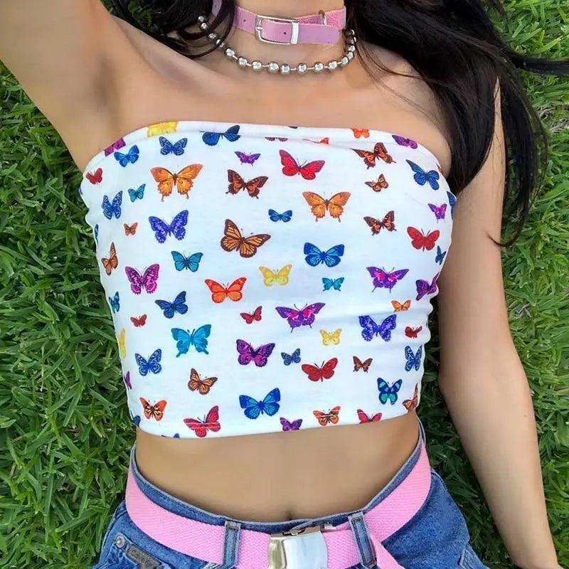 Styles de mode estivaux débardeurs papillon sans manches sexy streetwear crop tops mignons pour femmes