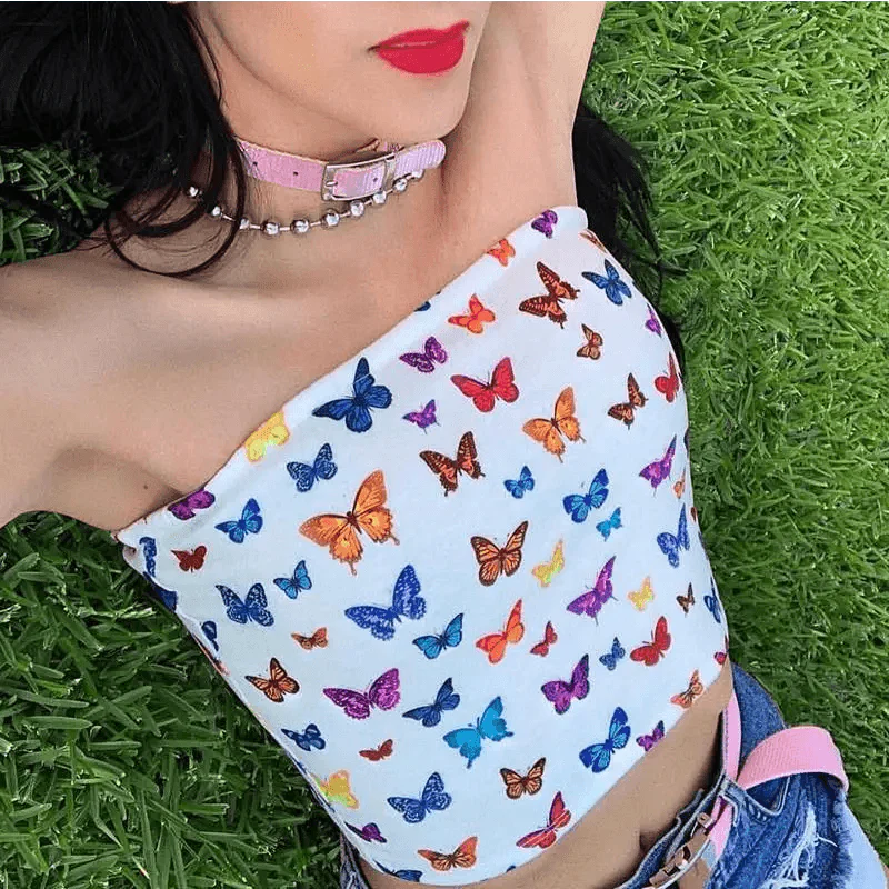 Styles de mode estivaux débardeurs papillon sans manches sexy streetwear crop tops mignons pour femmes