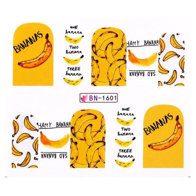 Décalcomanies à l'eau fruits d'été Kiwi Banane Fraise Fleur Alphabet Feuilles Autocollants Nail Art Wraps Curseur Décorations Tranches Nail Art Fruits 3D, Fournitures Nail Art Slime Fruits d'été Décorations Nail Art Flocons de Fruits Accessoires Nail