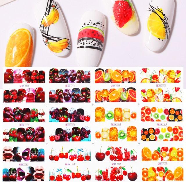 Décalcomanies à l'eau fruits d'été Kiwi Banane Fraise Fleur Alphabet Feuilles Autocollants Nail Art Wraps Curseur Décorations Tranches Nail Art Fruits 3D, Fournitures Nail Art Slime Fruits d'été Décorations Nail Art Flocons de Fruits Accessoires Nail