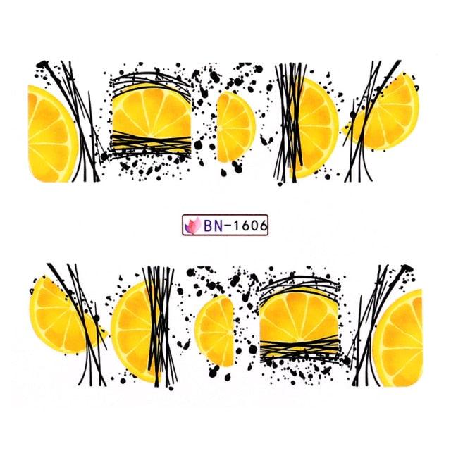 Décalcomanies à l'eau fruits d'été Kiwi Banane Fraise Fleur Alphabet Feuilles Autocollants Nail Art Wraps Curseur Décorations Tranches Nail Art Fruits 3D, Fournitures Nail Art Slime Fruits d'été Décorations Nail Art Flocons de Fruits Accessoires Nail