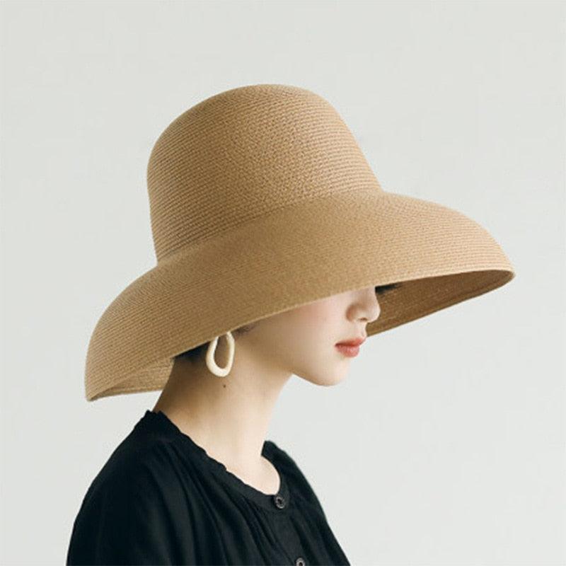 Nouveau chapeau d'été pour femme, chapeau de soleil pliable pour la plage, nouveau chapeau d'été pour femme, grand bord large, souple, pliable, chapeau de paille, grand bord élégant, chapeau de soleil de voyage blanc 55-58CM