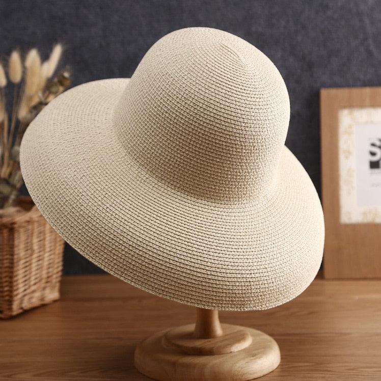 Nouveau chapeau d'été pour femme, chapeau de soleil pliable pour la plage, nouveau chapeau d'été pour femme, grand bord large, souple, pliable, chapeau de paille, grand bord élégant, chapeau de soleil de voyage blanc 55-58CM
