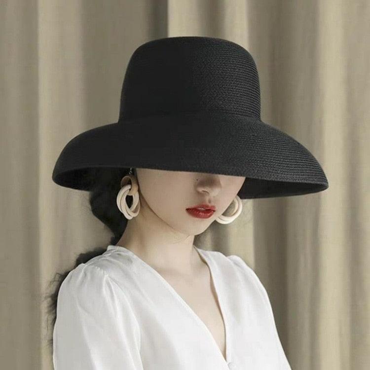 Nouveau chapeau d'été pour femme, chapeau de soleil pliable pour la plage, nouveau chapeau d'été pour femme, grand bord large, souple, pliable, chapeau de paille, grand bord élégant, chapeau de soleil de voyage blanc 55-58CM