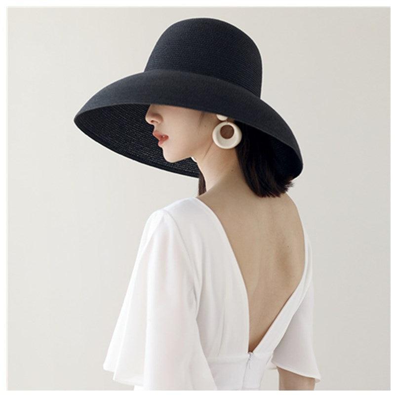 Nouveau chapeau d'été pour femme, chapeau de soleil pliable pour la plage, nouveau chapeau d'été pour femme, grand bord large, souple, pliable, chapeau de paille, grand bord élégant, chapeau de soleil de voyage blanc 55-58CM