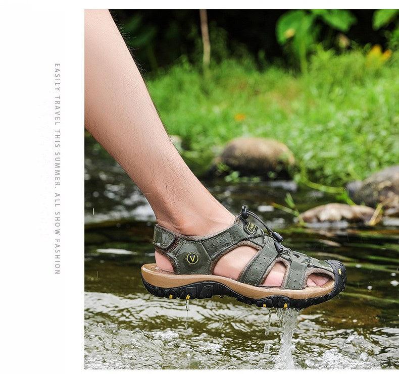 Sandales d'été respirantes pour hommes Chaussures décontractées de plage Semelle épaisse Bout fermé Chaussures aquatiques Randonnée Pêche Sandales de marche à bout fermé pour l'extérieur sportives légères Respirantes Imperméables