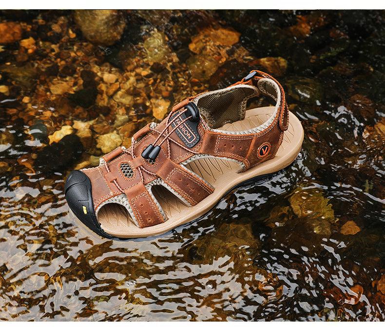 Sandales d'été respirantes pour hommes Chaussures décontractées de plage Semelle épaisse Bout fermé Chaussures aquatiques Randonnée Pêche Sandales de marche à bout fermé pour l'extérieur sportives légères Respirantes Imperméables