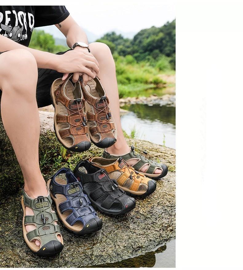 Sandales d'été respirantes pour hommes Chaussures décontractées de plage Semelle épaisse Bout fermé Chaussures aquatiques Randonnée Pêche Sandales de marche à bout fermé pour l'extérieur sportives légères Respirantes Imperméables