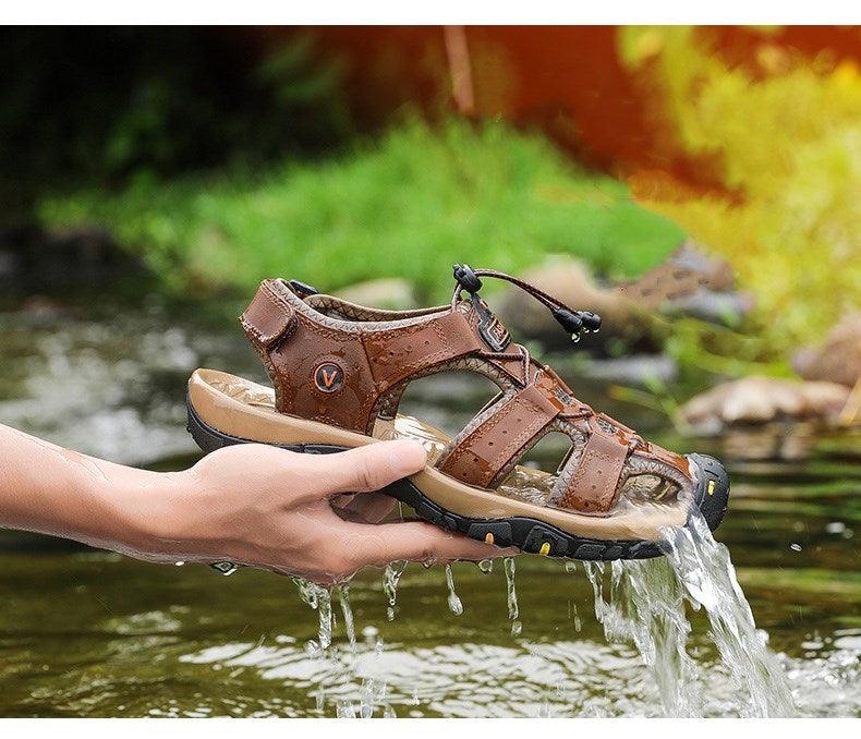 Sandales d'été respirantes pour hommes Chaussures décontractées de plage Semelle épaisse Bout fermé Chaussures aquatiques Randonnée Pêche Sandales de marche à bout fermé pour l'extérieur sportives légères Respirantes Imperméables