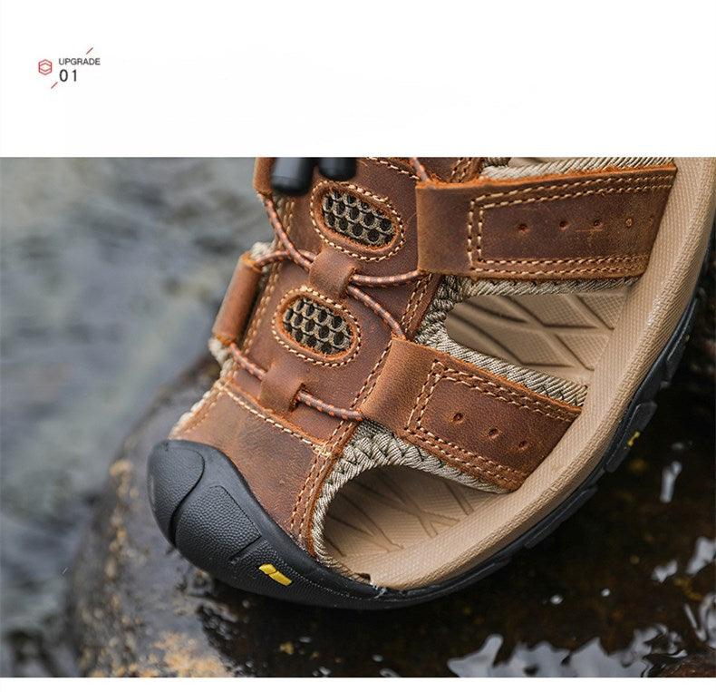 Sandales d'été respirantes pour hommes Chaussures décontractées de plage Semelle épaisse Bout fermé Chaussures aquatiques Randonnée Pêche Sandales de marche à bout fermé pour l'extérieur sportives légères Respirantes Imperméables