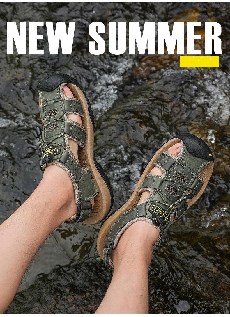 Sandales d'été respirantes pour hommes Chaussures décontractées de plage Semelle épaisse Bout fermé Chaussures aquatiques Randonnée Pêche Sandales de marche à bout fermé pour l'extérieur sportives légères Respirantes Imperméables