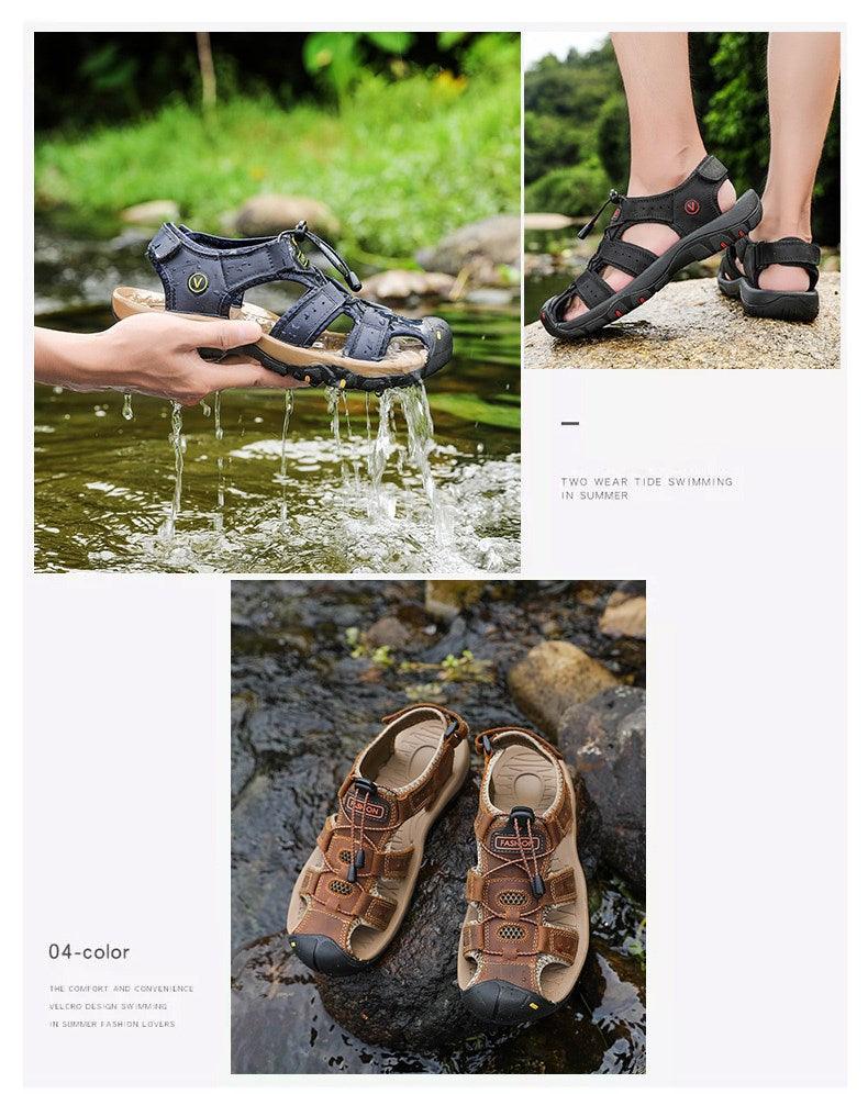 Sandales d'été respirantes pour hommes Chaussures décontractées de plage Semelle épaisse Bout fermé Chaussures aquatiques Randonnée Pêche Sandales de marche à bout fermé pour l'extérieur sportives légères Respirantes Imperméables