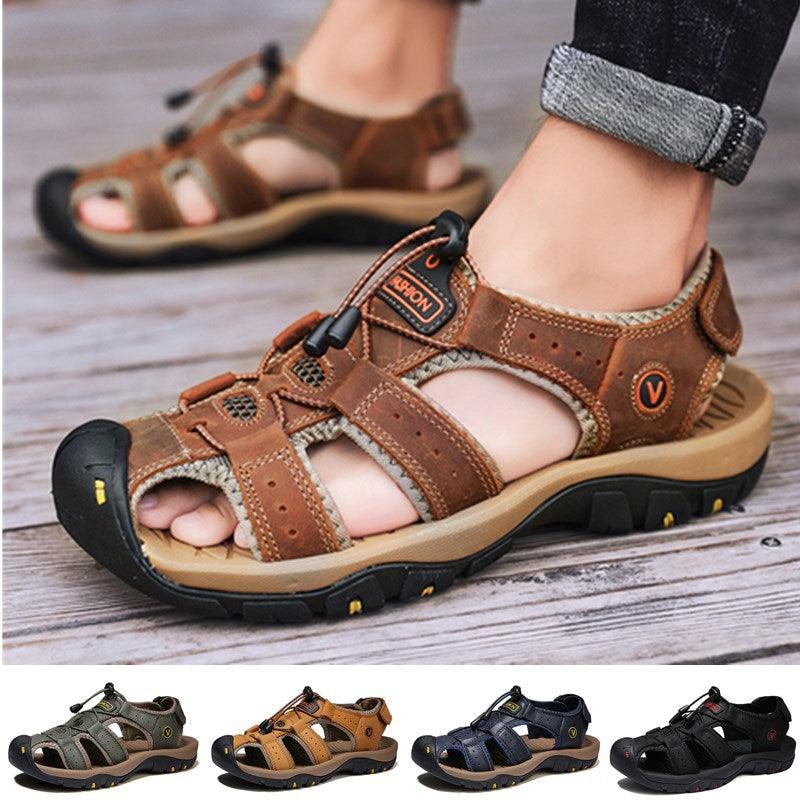 Sandales d'été respirantes pour hommes Chaussures décontractées de plage Semelle épaisse Bout fermé Chaussures aquatiques Randonnée Pêche Sandales de marche à bout fermé pour l'extérieur sportives légères Respirantes Imperméables