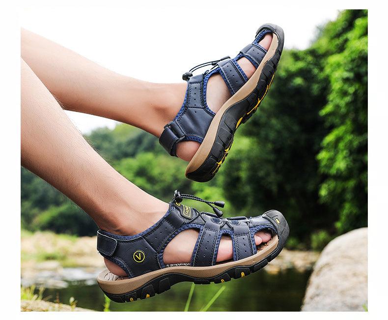 Sandales d'été respirantes pour hommes Chaussures décontractées de plage Semelle épaisse Bout fermé Chaussures aquatiques Randonnée Pêche Sandales de marche à bout fermé pour l'extérieur sportives légères Respirantes Imperméables