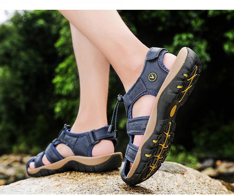 Sandales d'été respirantes pour hommes Chaussures décontractées de plage Semelle épaisse Bout fermé Chaussures aquatiques Randonnée Pêche Sandales de marche à bout fermé pour l'extérieur sportives légères Respirantes Imperméables