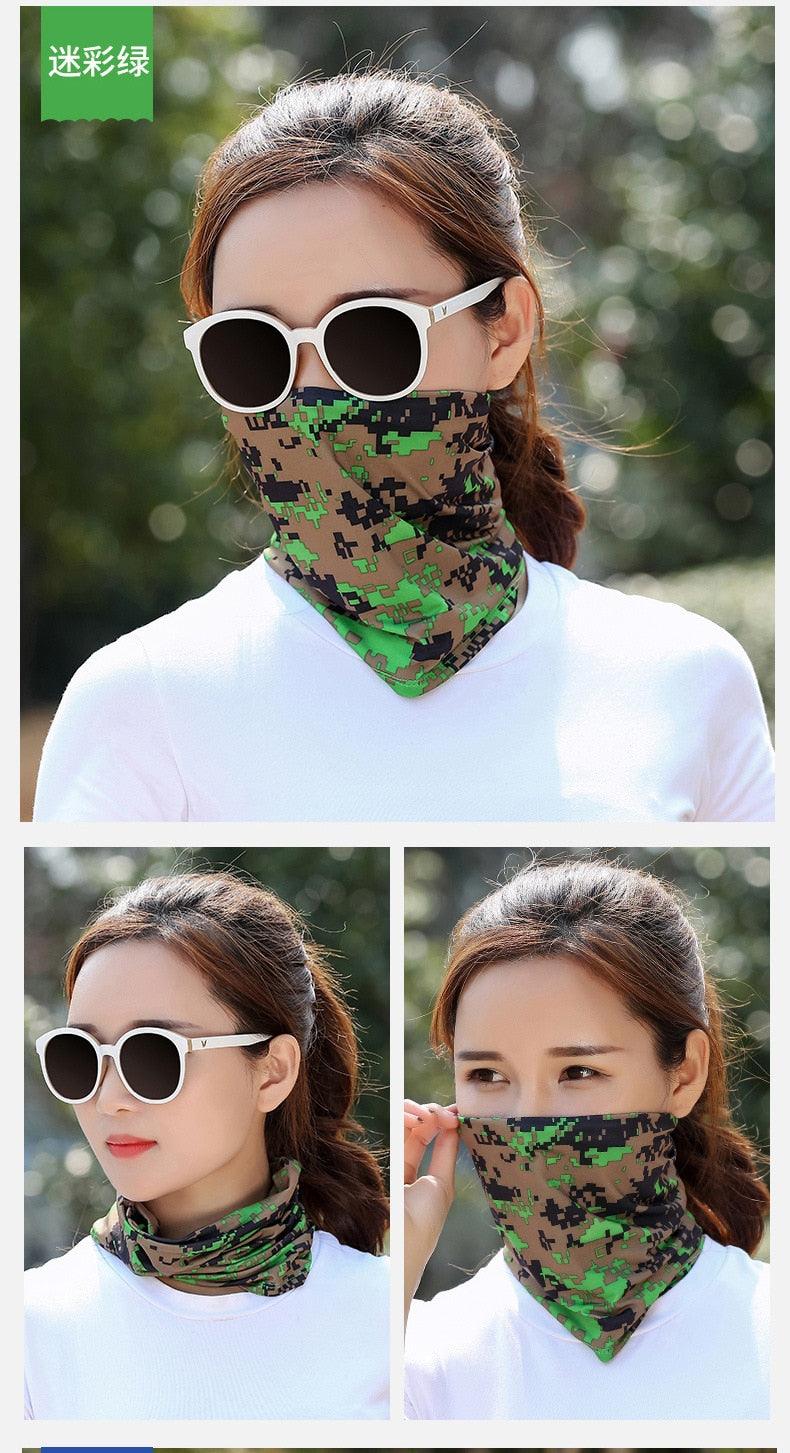 Été Hommes Femmes Camouflage Bandana Demi-Masque Cagoule Cache-Cou Foulard Couverture Faciale Cyclisme Chasse Pêche Cagoule Écharpe Unisexe Hommes Femmes Bandanas Polyester Respirant Coupe-vent Anti-UV Cache-Cou Camping Randonnée Escalade Masque Facial
