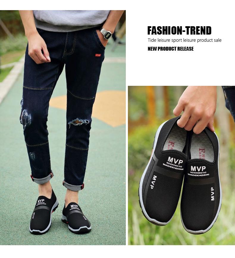 Baskets légères d'été en maille pour hommes, chaussures de marche Tenis respirantes, espadrilles à enfiler pour hommes, chaussures d'été et d'automne respirantes en maille, baskets au design tendance, espadrilles