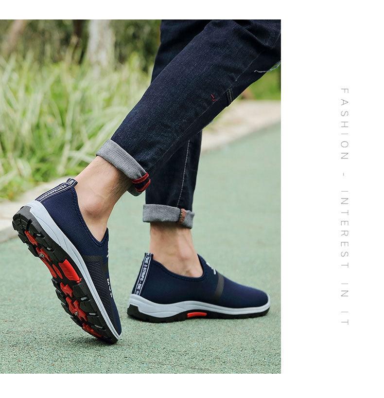 Baskets légères d'été en maille pour hommes, chaussures de marche Tenis respirantes, espadrilles à enfiler pour hommes, chaussures d'été et d'automne respirantes en maille, baskets au design tendance, espadrilles