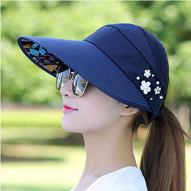 Chapeaux d'été modernes pour adultes pour femmes Chapeau de soleil pliable pour femmes Visière enroulable réglable et repliable Chapeau à fleurs Casquette de baseball décontractée pour femme pour le sport
