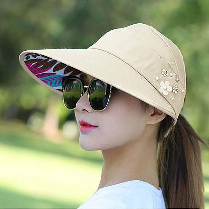 Chapeaux d'été modernes pour adultes pour femmes Chapeau de soleil pliable pour femmes Visière enroulable réglable et repliable Chapeau à fleurs Casquette de baseball décontractée pour femme pour le sport