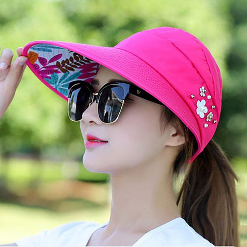 Chapeaux d'été modernes pour adultes pour femmes Chapeau de soleil pliable pour femmes Visière enroulable réglable et repliable Chapeau à fleurs Casquette de baseball décontractée pour femme pour le sport