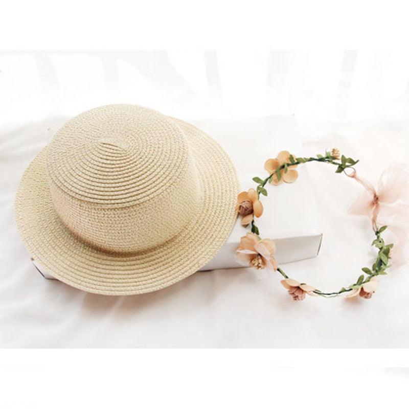 Chapeau de soleil d'été, nœud papillon élégant, chapeau de paille pour femmes, casquettes de plage, chapeau de soleil d'été pour femmes, casquette bob, ruban de fleurs beiges, chapeau de paille de fête pour femmes