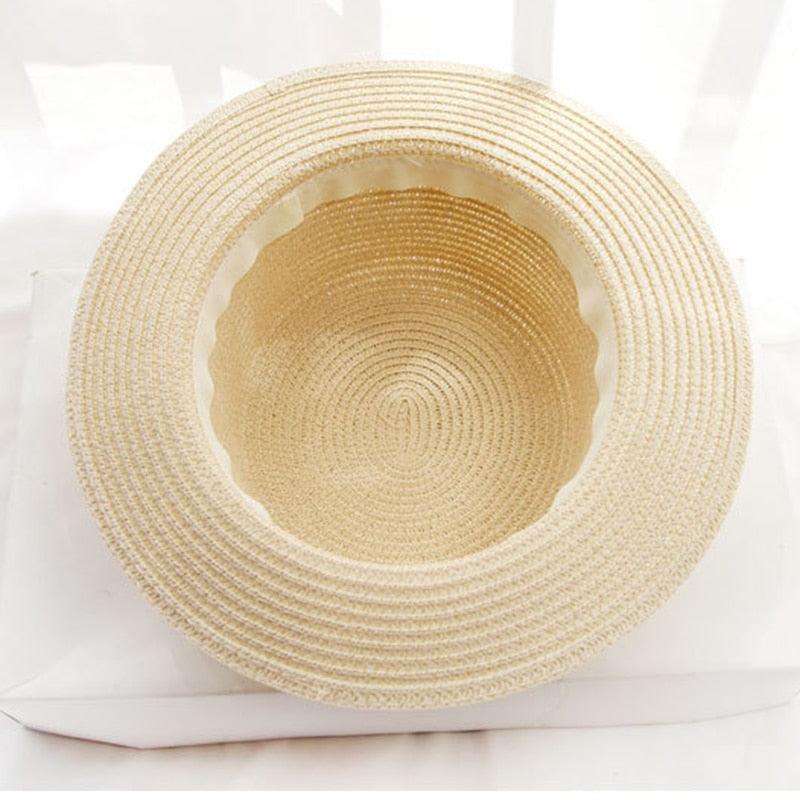 Chapeau de soleil d'été, nœud papillon élégant, chapeau de paille pour femmes, casquettes de plage, chapeau de soleil d'été pour femmes, casquette bob, ruban de fleurs beiges, chapeau de paille de fête pour femmes