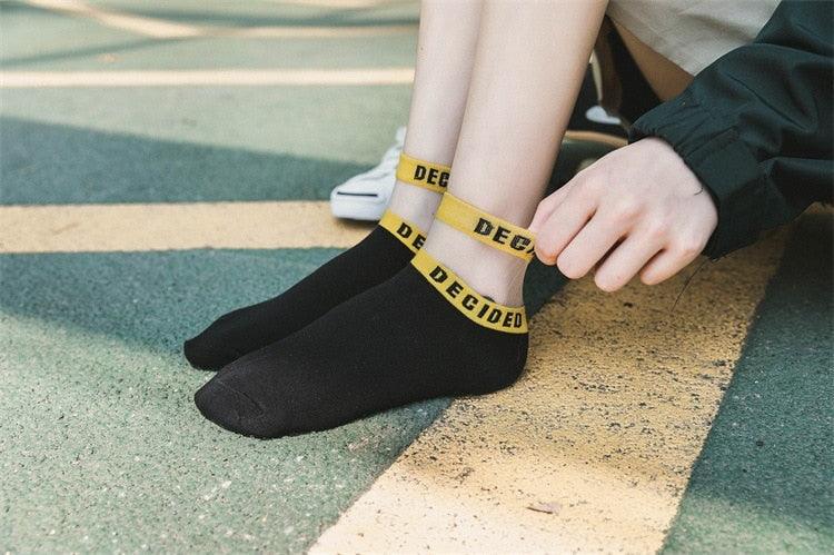 Chaussettes Courtes en Coton Respirant pour Femme avec Motif Lettres Transparents et Évidées, Chaussettes Bateau Fines et Décontractées pour l'Été