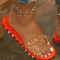 Chaussures d'été pour femme à bride transparente et boucle, sandales pour femme, jolies sandales plates habillées pour la plage, sandales plates décontractées à bout ouvert avec bride à la cheville et boucle, sandales plates à boucle réglable pour femme