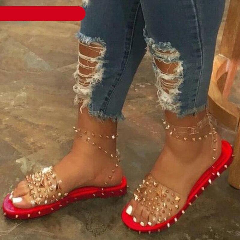 Chaussures d'été pour femme à bride transparente et boucle, sandales pour femme, jolies sandales plates habillées pour la plage, sandales plates décontractées à bout ouvert avec bride à la cheville et boucle, sandales plates à boucle réglable pour femme