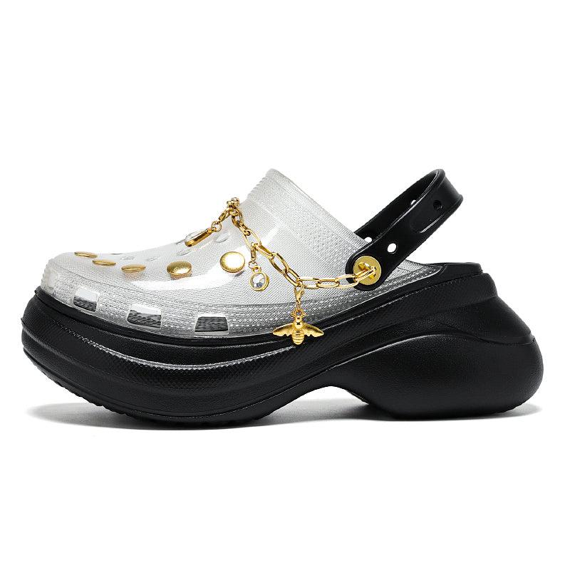 Sandales respirantes d'été pour femmes Chaussures de plage Femmes Pantoufles Claquettes Sandales mode Sabots Chaussures de marche légères avec chaîne Chaussures confortables pour la maison