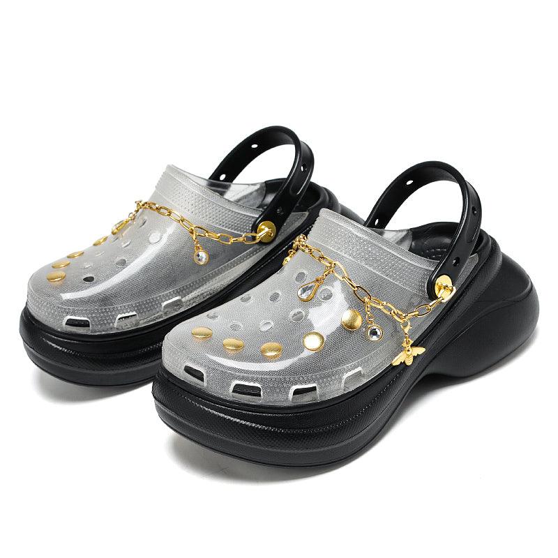 Sandales respirantes d'été pour femmes Chaussures de plage Femmes Pantoufles Claquettes Sandales mode Sabots Chaussures de marche légères avec chaîne Chaussures confortables pour la maison