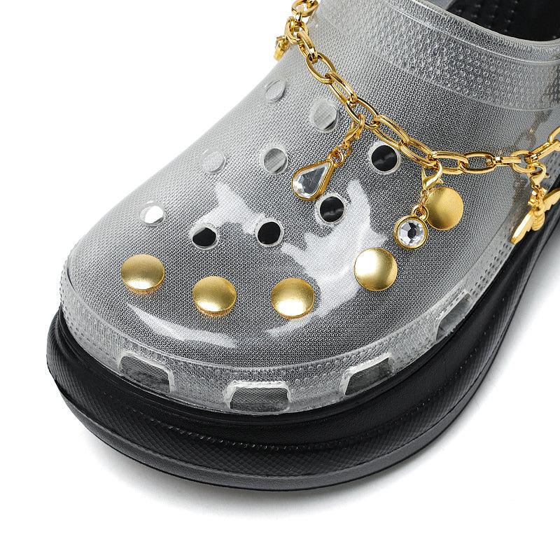 Sandales respirantes d'été pour femmes Chaussures de plage Femmes Pantoufles Claquettes Sandales mode Sabots Chaussures de marche légères avec chaîne Chaussures confortables pour la maison