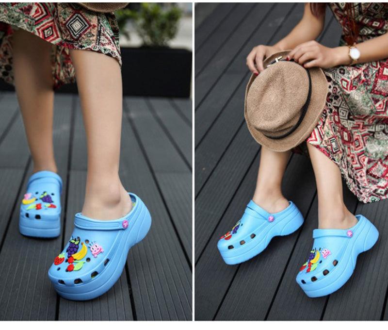 Sabots d'été pour femmes, sandales de jardin à plateforme, pantoufles de fruits, chaussures de plage à enfiler, claquettes de mode, sabots à plateforme, sandales de plage, pantoufles pour femmes